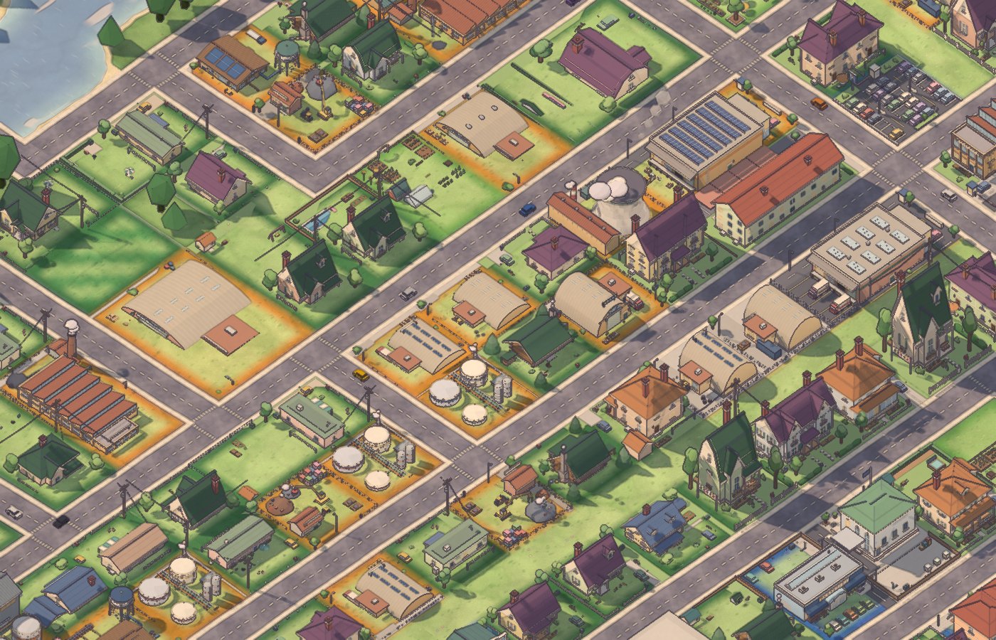 Factories, power plants and a river next to modest homes