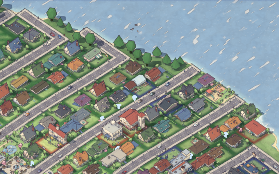 Suburban homes on deep lots along the shore
