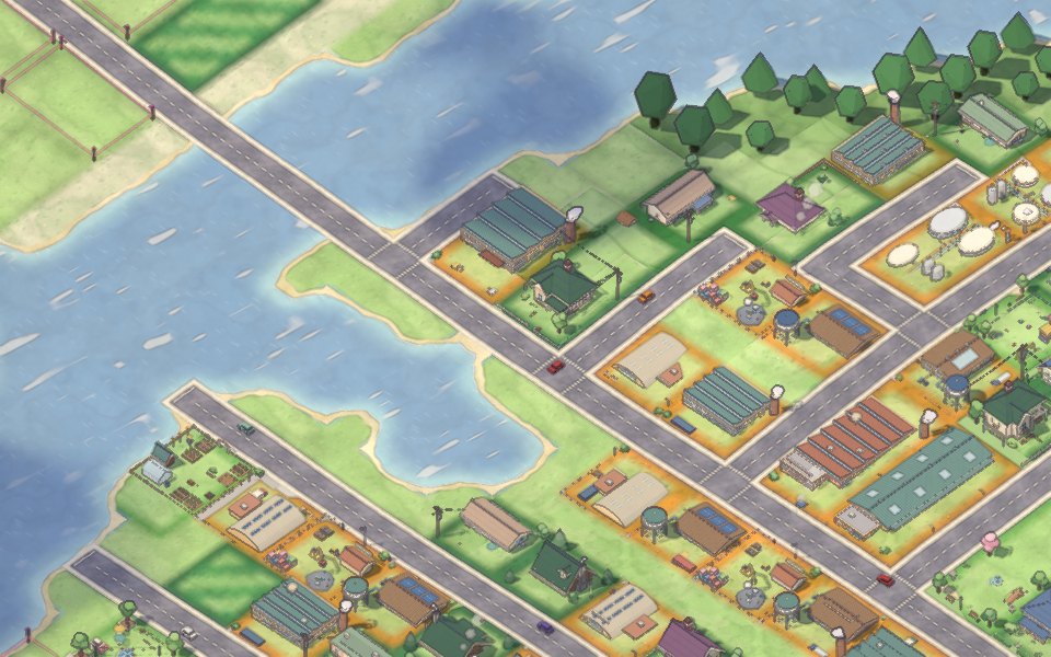 A small town of houses, shops and workshops